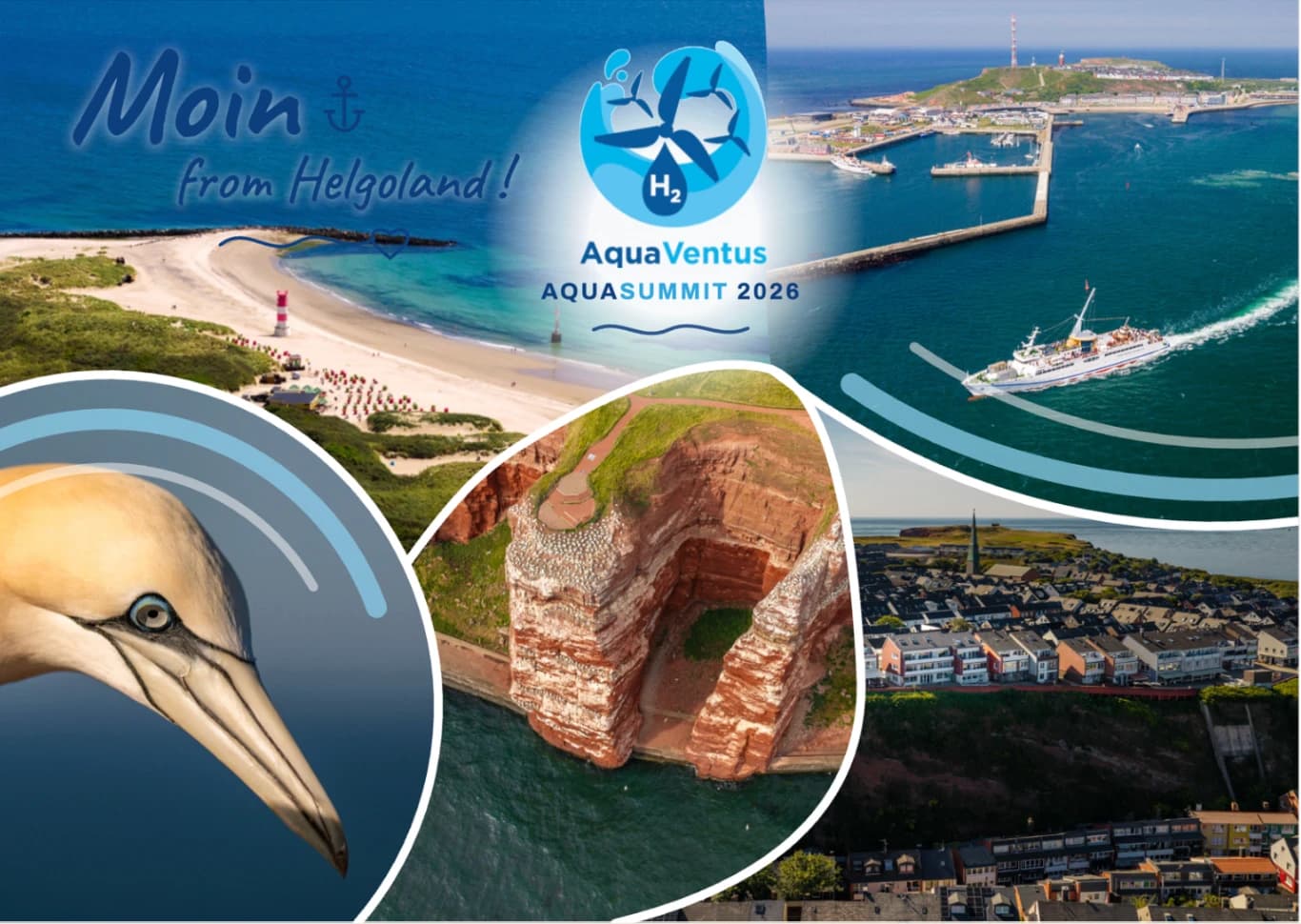 AquaSummit 2026 – Postkarte Moin from Helgoland, Luftaufnahmen der Insel